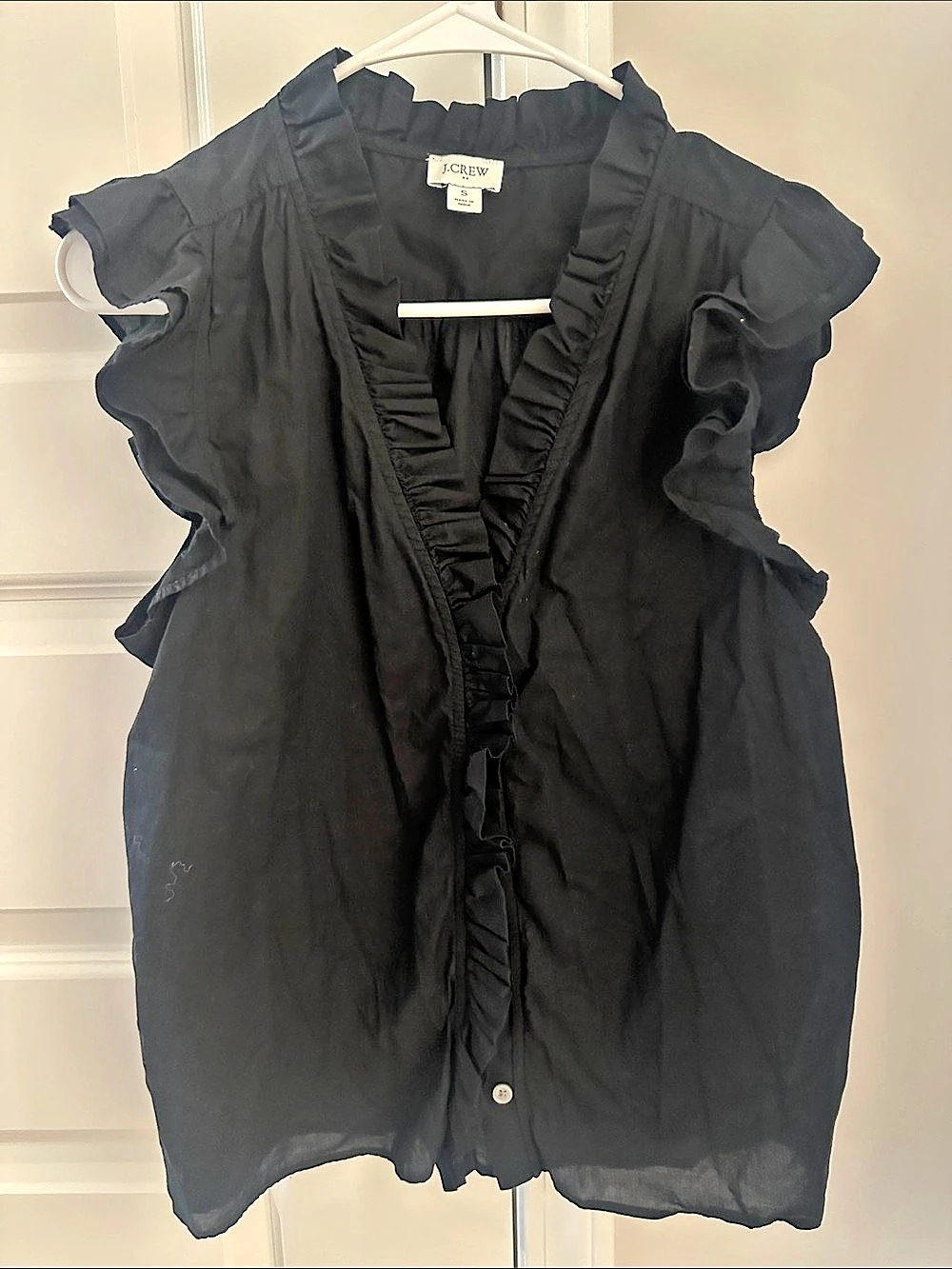 J.Crew Ruffle-trim button-up top Cotton Blouse Black Small